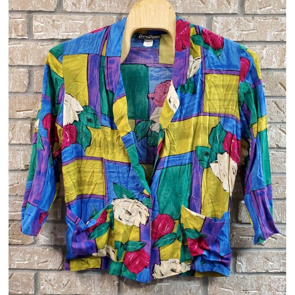 Barrie Stephens‎ Abstract Art Roses Top Blazer Mature Womens Size 12 Colorful